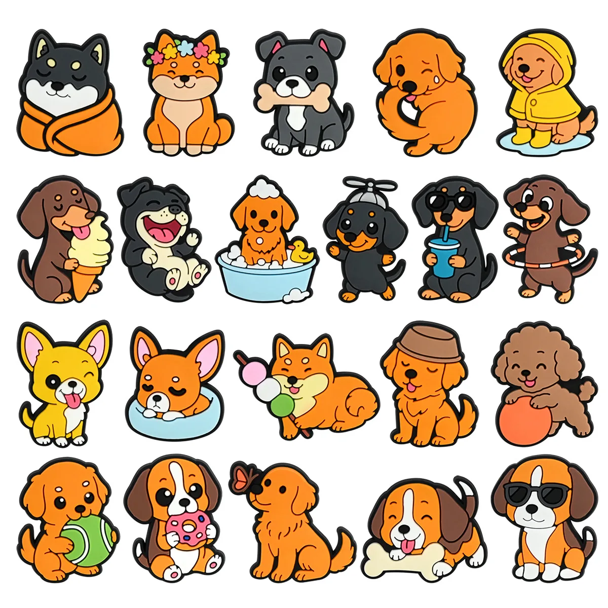 

21pcs Cute Pet Dog Animal Series ​for Shoe Charms pvc DIY Shoe Accessories for Classic Clog Shoe Decoration Kids Gifts