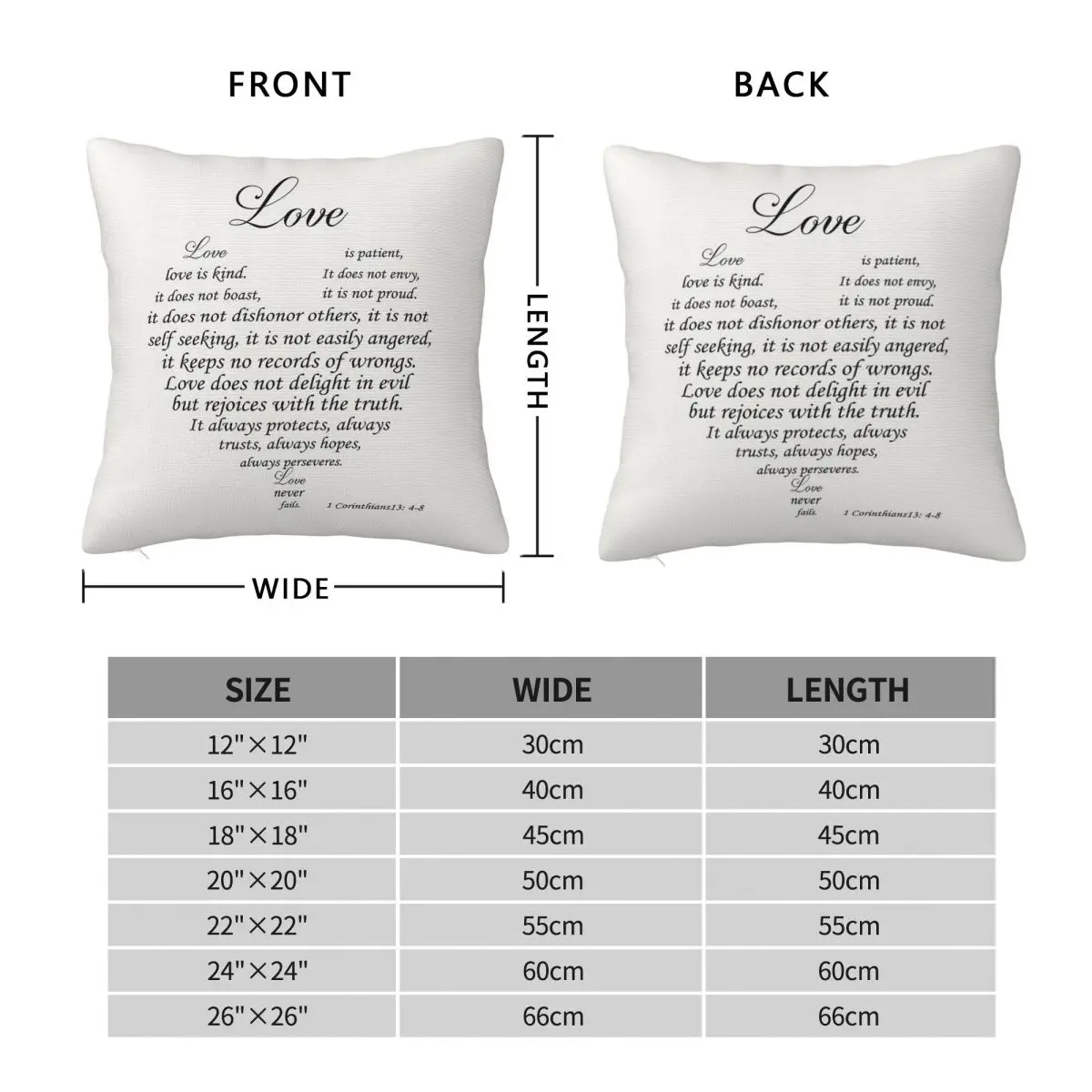Corinthians Love Bible Verse Pillowcase Polyester Linen Velvet Pattern Zip Decorative Throw Pillow Case Room Cushion Case
