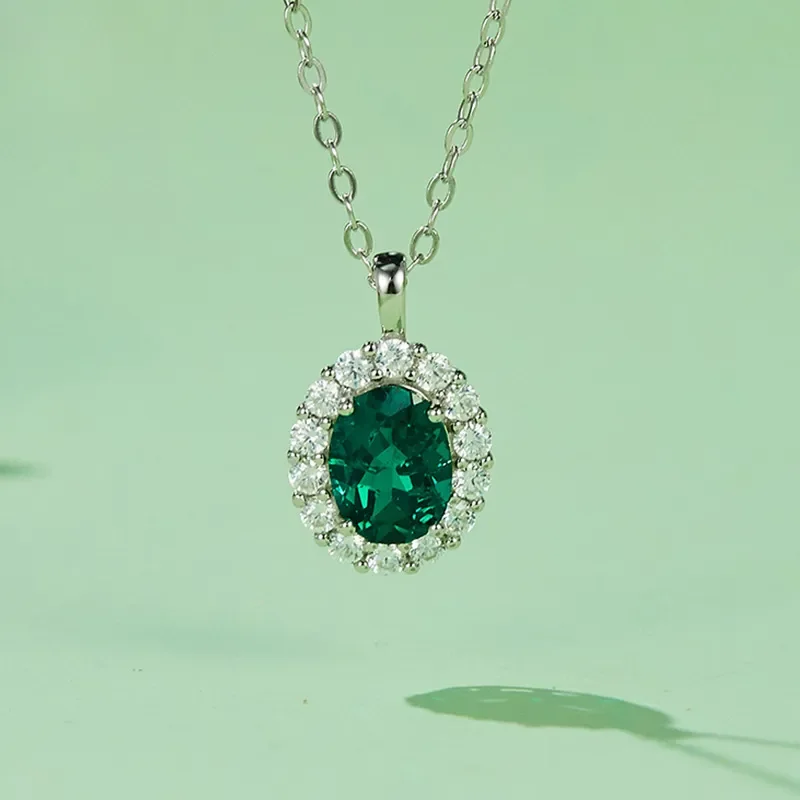 

Egg-shaped 1 Carat Cultured Emerald Necklace 925 Silver Platinum Plated Pendant For Jewelry Accessories