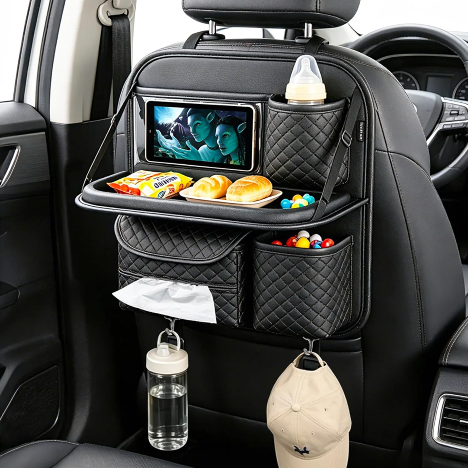 Tablet Accessories Bag - Car Back Seat Organizer with Foldable