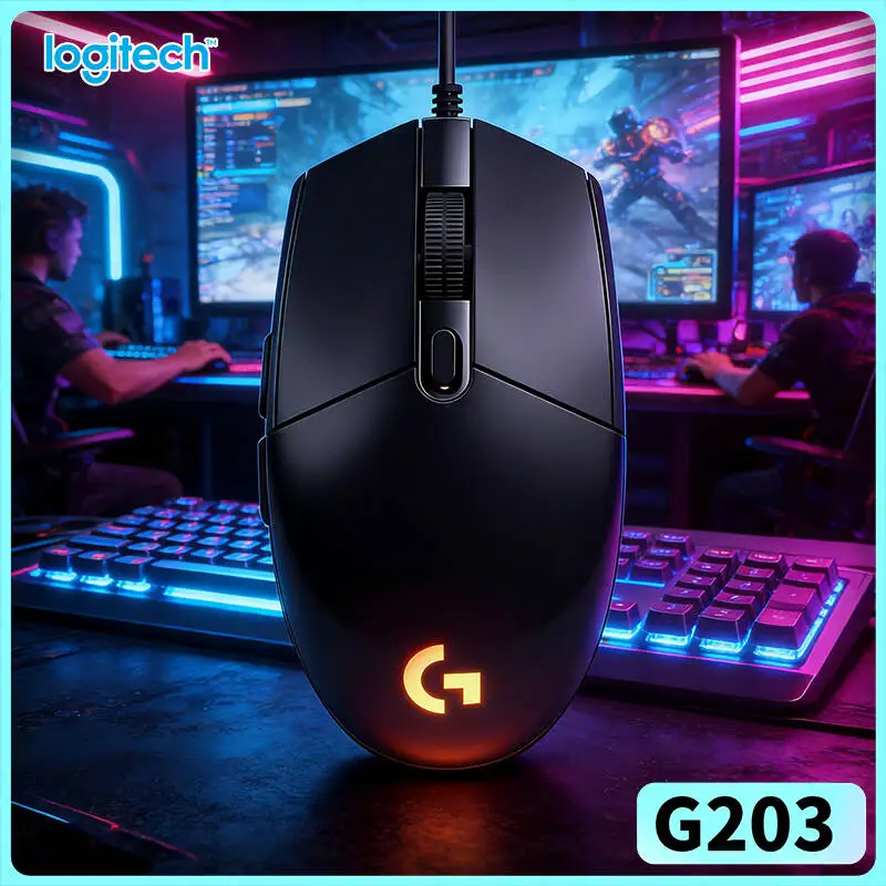Logitech G203 Gaming Mouse 8000 DPI Sensor RGB Lighting Sync 6 Buttons 2-Year Warranty Windows Mac ChromeOS Steady Use