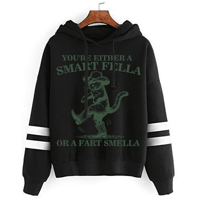 Cowboy Cats Retro Sweatshirt Hoodie You're Either A Smart Fella Western Cowgirl Sweatshirts Funny Animal Cat Lovers Gift Hoodies