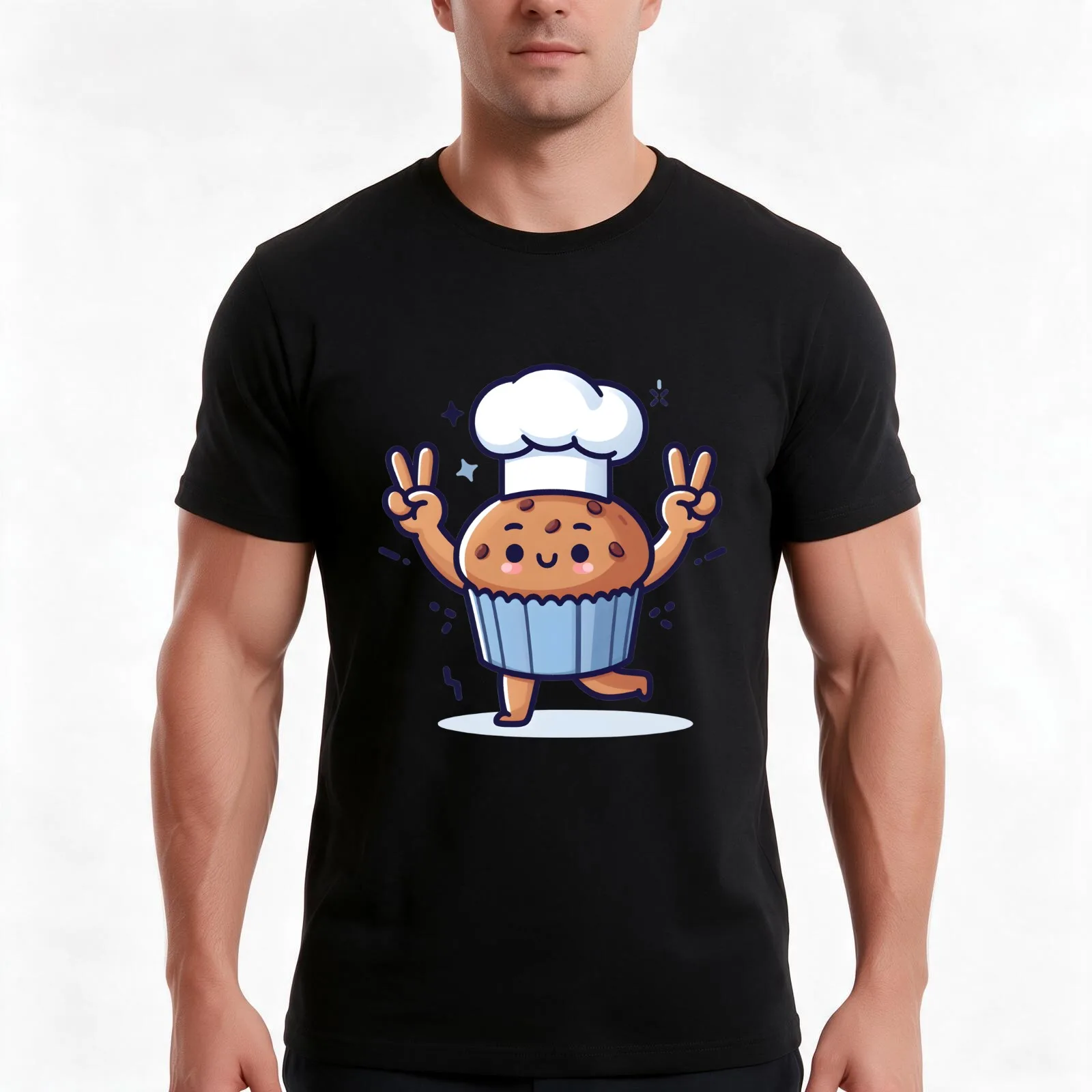 Kawaii Baker With Muffin-Shaped Earrings T-Shirt, Summer Casual Cotton Tee, Oversized Streetwear Tops, Vintage Graphic Print
