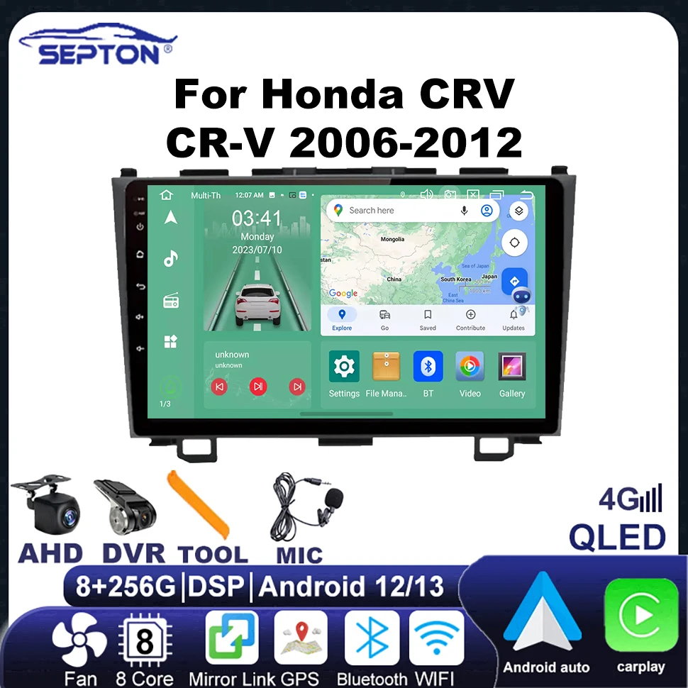 

SEPTON Android Car Radio for Honda CRV CR-V 2006-2012 Multimedia Player CarPlay Navigation GPS 4G 2Din Head unit 8+256G 8core