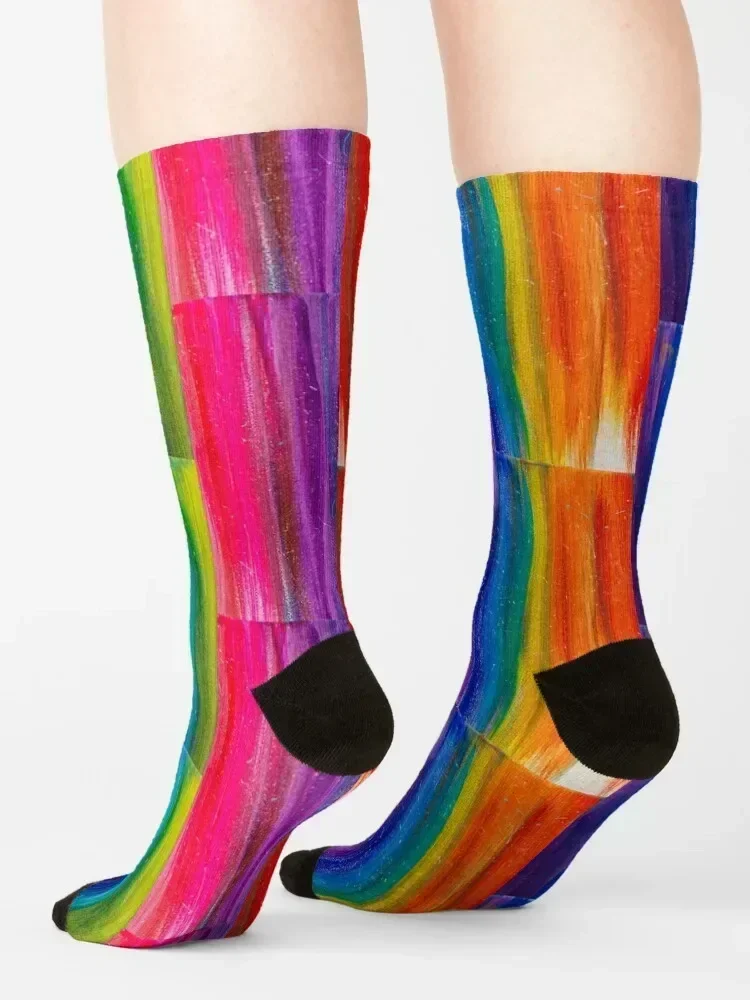 Rainbow Paint Streaks Socks Rugby floor moving stockings fashionable Designer Man Socks Women's