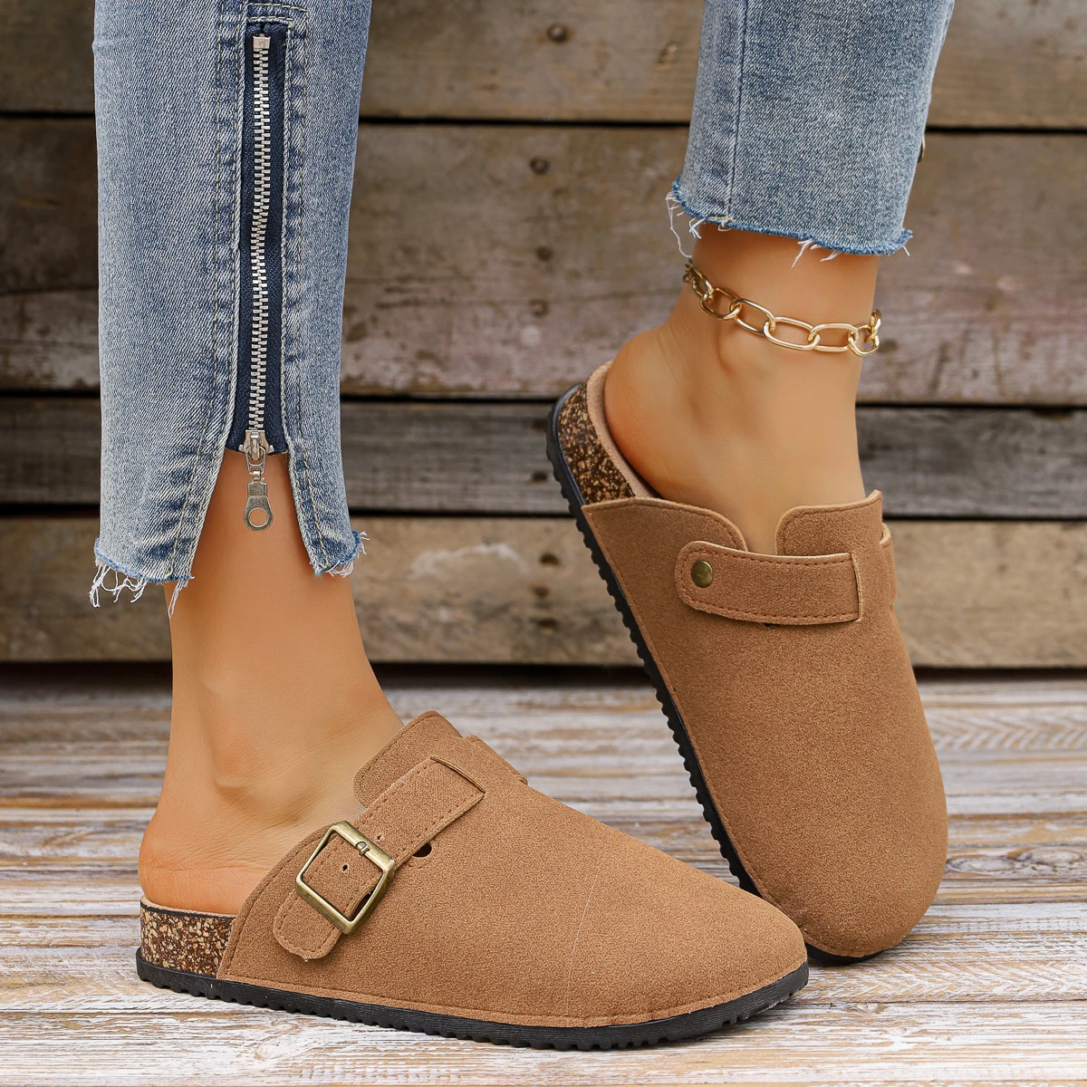 Fashion Women Mules Slippers Clogs Cork Insole Sandals with Arch Support Outdoor Beach Slides Women Luxury Home Women Shoes