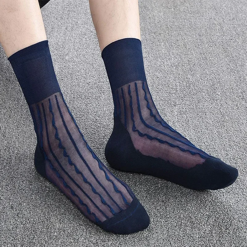 3 Pairs Men Socks Summer High Quality Ultra Thin Nylon Stockings for Man Business Elastic Breathable Jacquard Formal Dress Socks