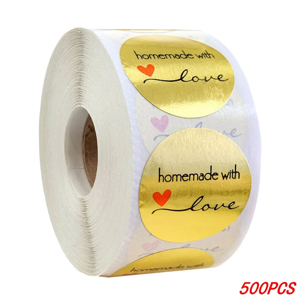 100-500 Stuks 1Inch Vintage Kraftpapier Handgemaakt Met Liefde Stickers Voor Pakket Dank U Briefpapier Zelfklevende Etiketten bakken Seals - afbeelding 1