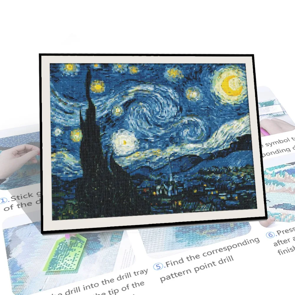 Landschafts-Diamantmalerei Van Gogh Sternennacht-Malerei Mosaik-Stickerei Kreuzstich-Sets Kunst Heimdekoration Handgemachte Geschenke – Detail 5