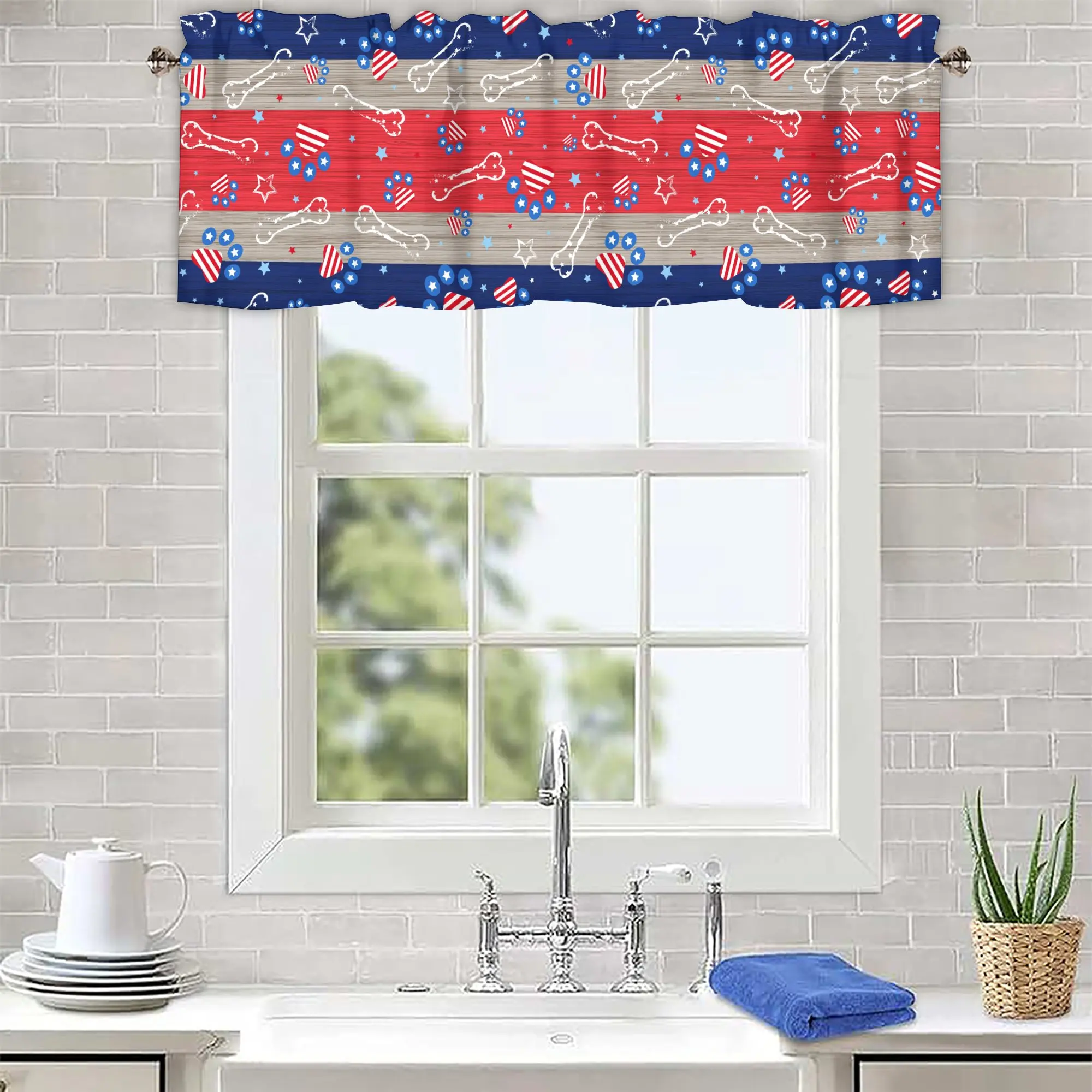 American  July 4th Independence Day Kitchen Valances for Windows, Compact Window Curtain for Small Kitchen Spaces,style 11