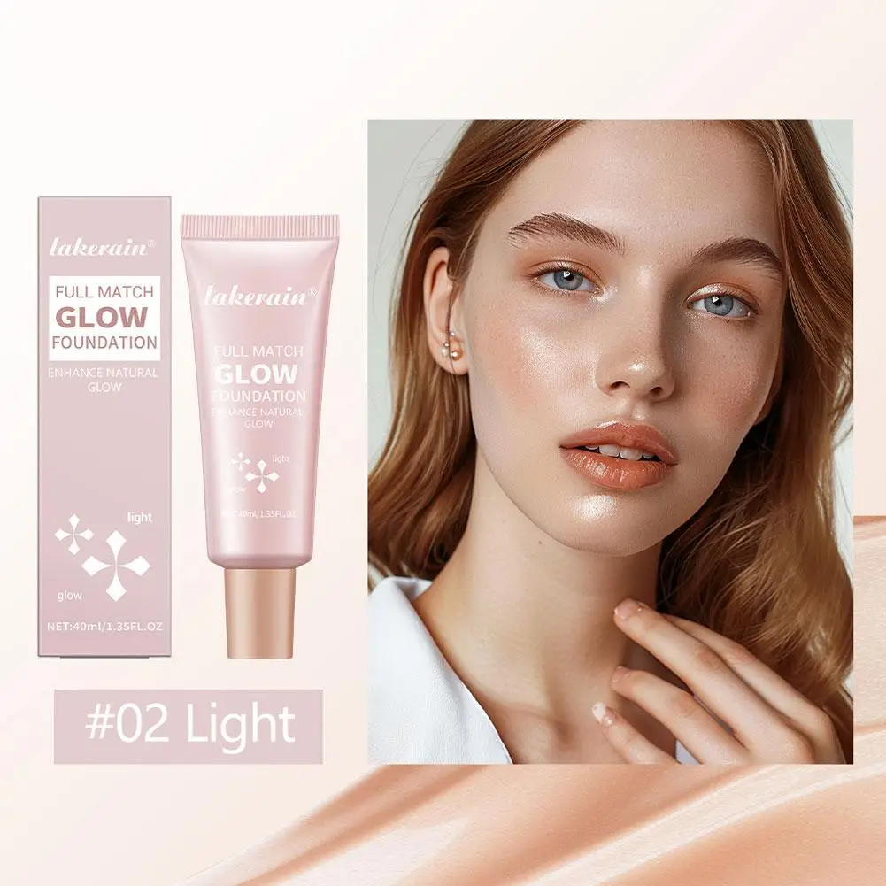 Lakerain Glow Foundation Liquid Long Lasting Natural Moisturizing Cream Concealer Light and Waterproof Transparent Cosmetic V3N0