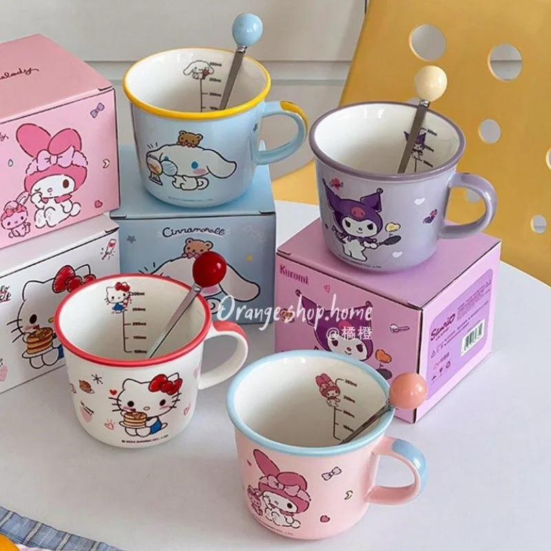 

Cartoon Sanrio Hello kittykuromiMy melody cute Mark ceramic cup milk coffee scale cup household couple water cup gift kawaii