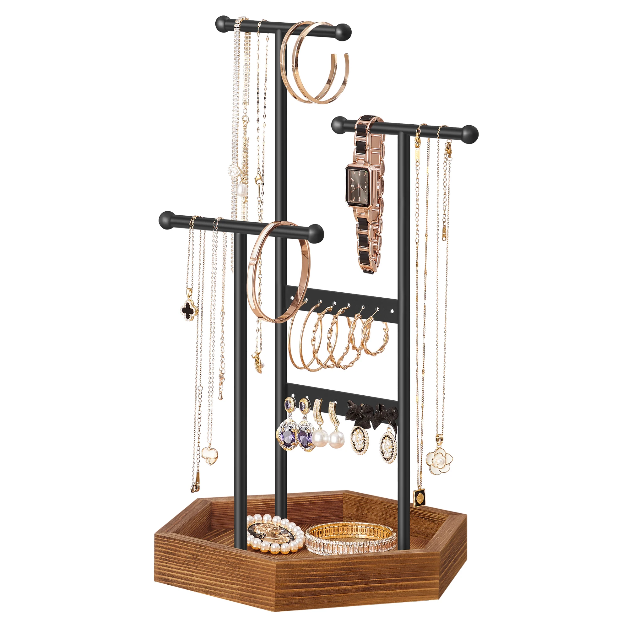 

SONGMICS Jewelry Holder, Jewelry Organizer, 3 Tiers and 1 Tray, Jewelry Display Stand with Metal Frame, Necklace Earring Bracele