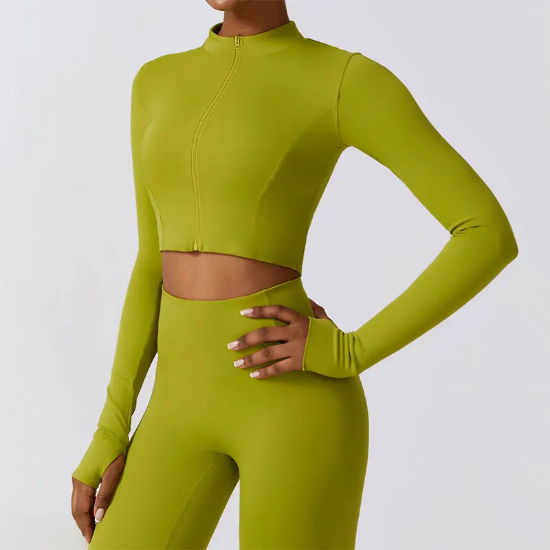 Secagem rápida correndo elasticidade yoga jaqueta emagrecimento casaco superior jaqueta esportiva feminina ginásio esportes mangas compridas mulheres collants zíper