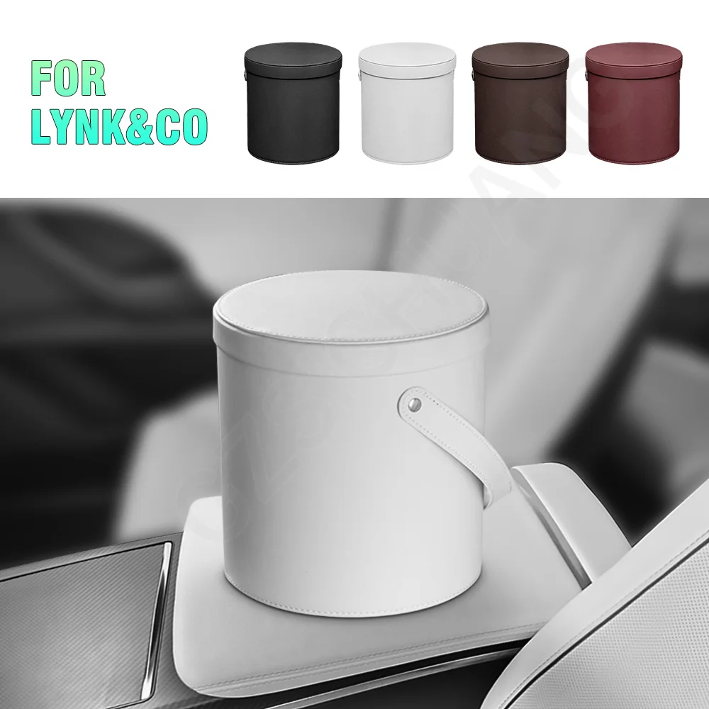 Car Trash Can Leather Circular With Cover Trash Can Car Accessories For Lynk co 01 05 03 09 02 04 06 07 08 2024 2023 2022-2017