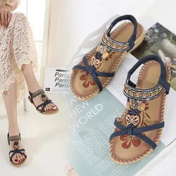 Fashion Plus Size Flat Flower Rhinestone Sandals Open Toe Outdoor Wear Beach Sandals Luxury Sandals Women Designers