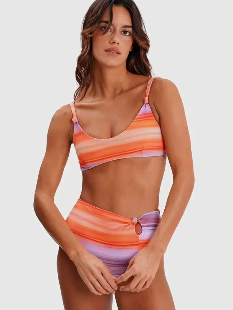 ストライプビキニセット女性のためのツーピースセットハイウエスト水着プリントビキニセクシーな水着ストリングビーチウェア
