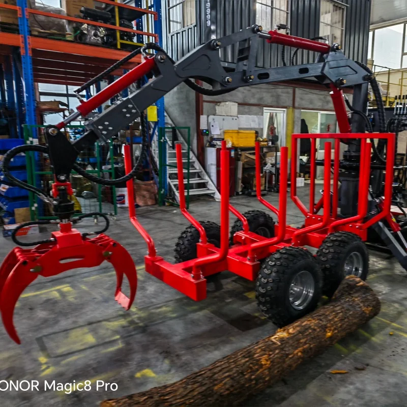 Hot Sale Hydraulic high quality Timber Log Trailer Crane Dump Loader with Grapple Boom Remolque