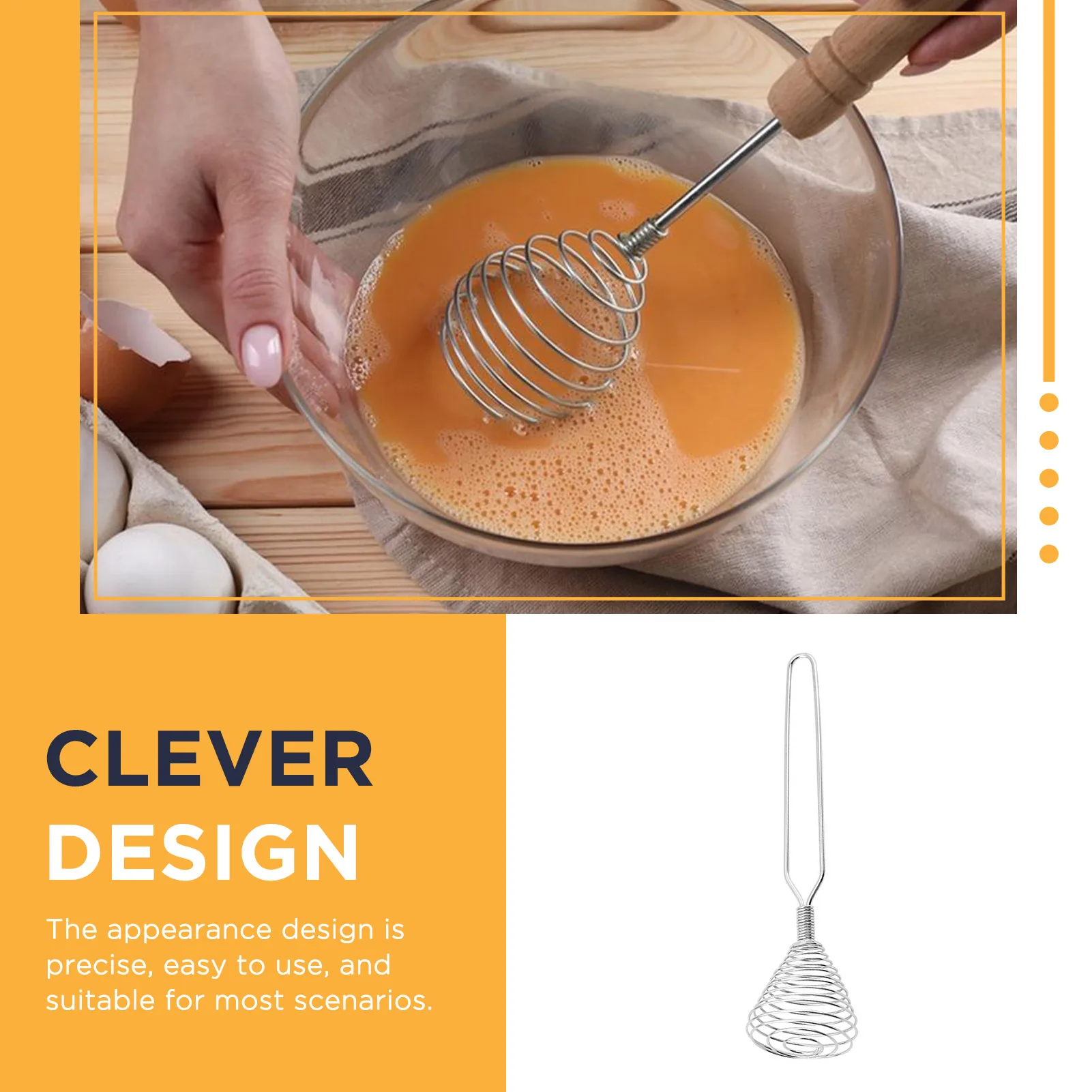 Stainless Steel Whisk for Baking Beating Eggs and Whipping Cream Press Type Egg Beater Metal Whisk Anti-Corrosion Ergonomic