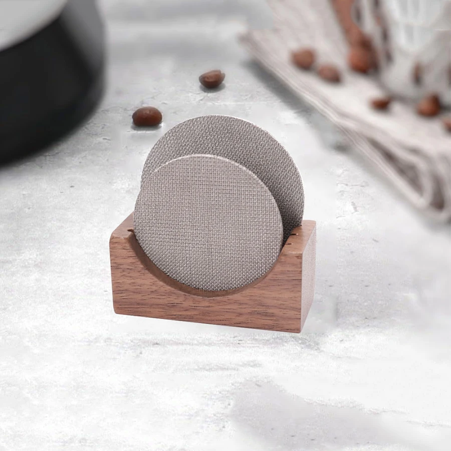

Espresso Coffee Puck Screen Stand, Reusable Wooden Walnut Stand for 51/53/58mm Espresso Portafilter Puck Screen
