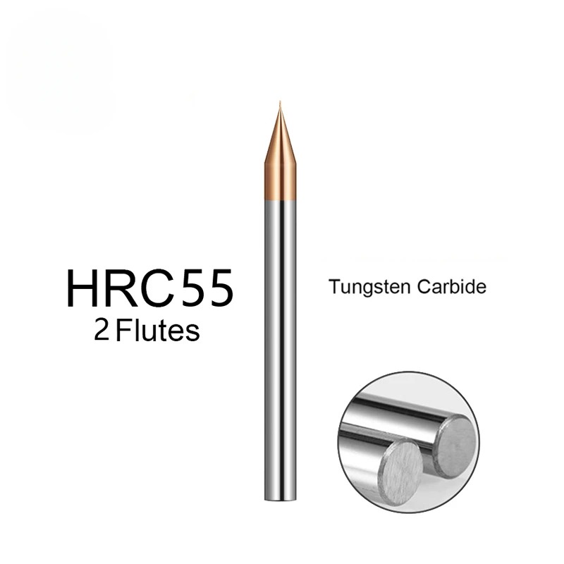 OUIO-Fresa Micro Carbide, bit de gravação CNC, fresa haste, 2 Flute TiAIN, 0,1-0,9mm, 4mm, HRC55