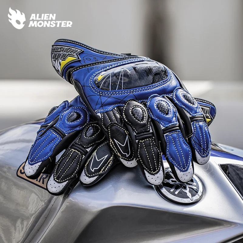 

Real Leather Motorcycle Gloves Men Women Premium Gauntlet Racing Gloves Carbon Fiber Protective Motocross Gloves All Season