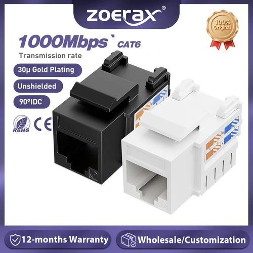 ZoeRax Cat6 Keystone Jack RJ45 Keystone Jack y soporte Keystone Punch Down, conector de 90 grados (no compatible con panel de conexión)