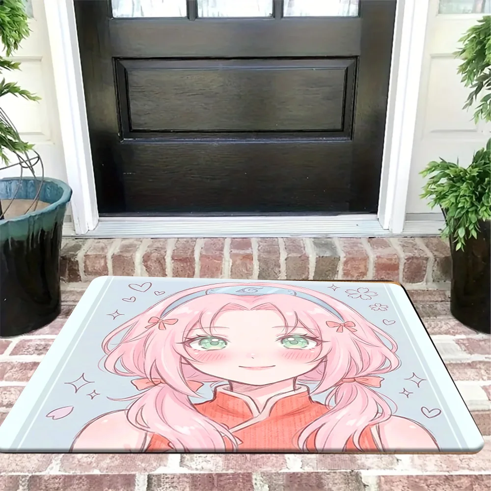 

Аниме-коврик для двери в стиле чиби с изображением Сакуры Харуно из Наруто, милый, нескользящий, впитывающий влагу, с изображением кунуичи, для домашнего декора