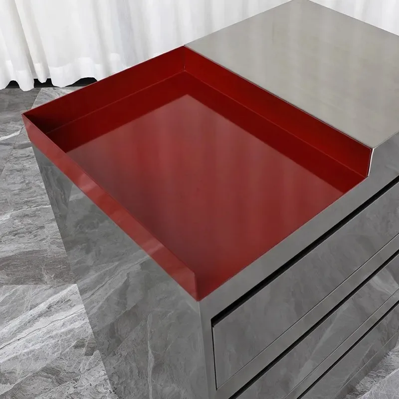 Simple Commercial Furniture Barber Shop Tool Cart Stainless Steel Wire Drawing Process Salon Trolley Storage Cabinet Customized