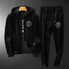 Autumn Men's Sportswear Solid Color Solid Color Zipper Hooded Pocket Jacket Drawstring Trousers Sports Clothing Set 2