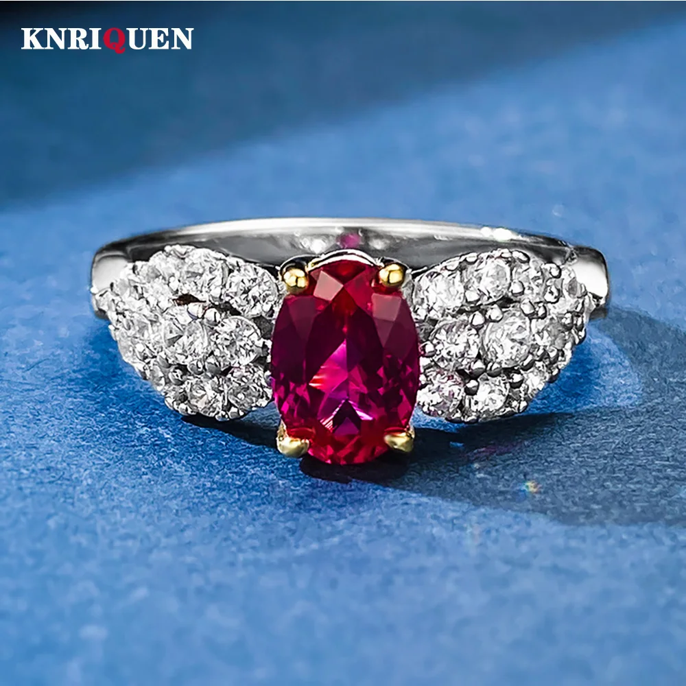 Luxury 100% 925 Real Silver 5*7mm Ruby Sapphire Rings for Women Gemstone Wedding Band Party Fine Jewelry Birthday Gift Statement