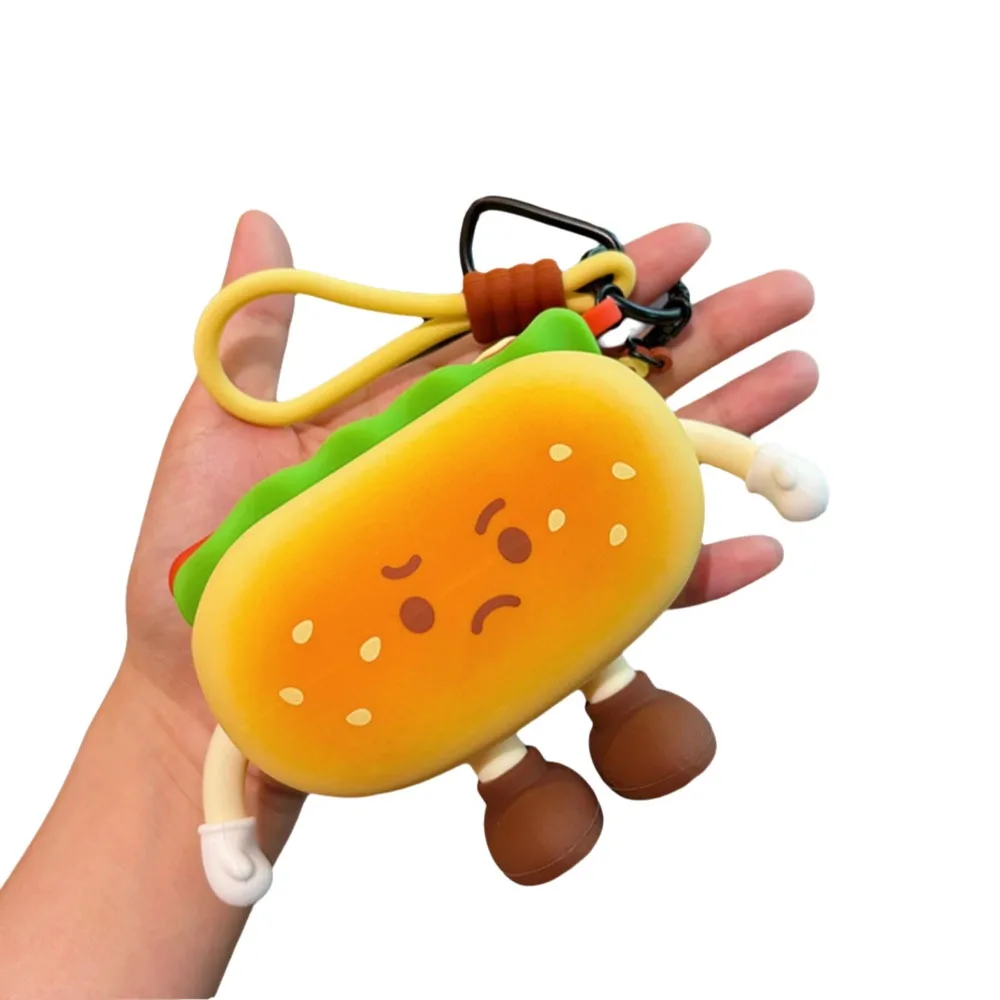 Soft Silicone Cartoon Bread Coin Bag Afternoon Tea Series with Handle Rope Zipper Keys Pouch Realistic Looking Reusable