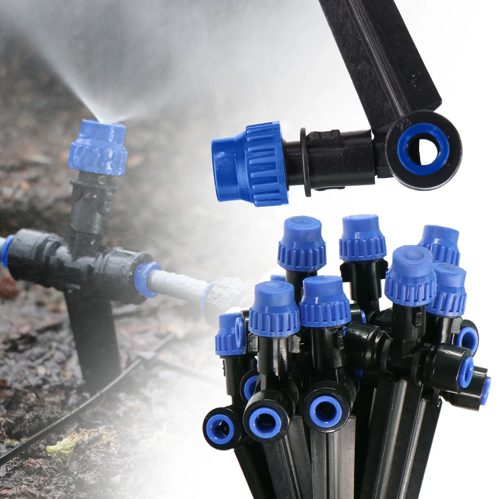 

1/4" Misting Nozzles with Stake 180° Bend Adjustable Sprinkler Fine Atomization Sprayer Quick Insert Slip Lock Garden Irrigation