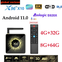 X96 X10 Amlogic S928X TV Box 8GB RAM 64GB ROM Support 8K USB3.0 Wifi6 BT1000M LAN Google Voice Input vs mecool km2 deluxe plus