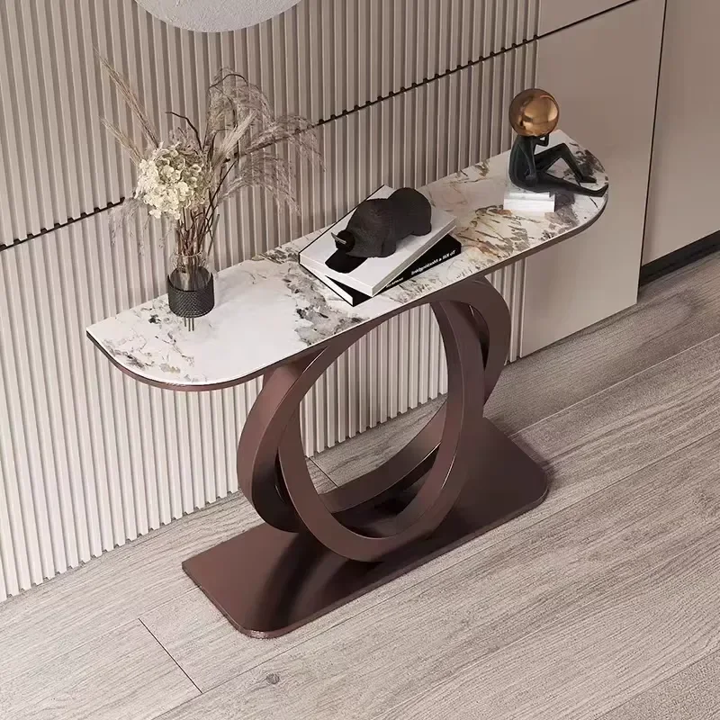 Luxurious Rock Plate Entrance Console Table with Grand Craftsmanship Directly Opposite Door Light Elegant Wall Cabinet &