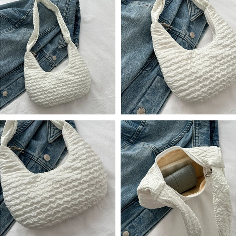 Soft Pleated Women Small Shoulder Bag Casual Simple Handbags Designer Artistic Style Underarm Bag Sweet Dumplings Bag