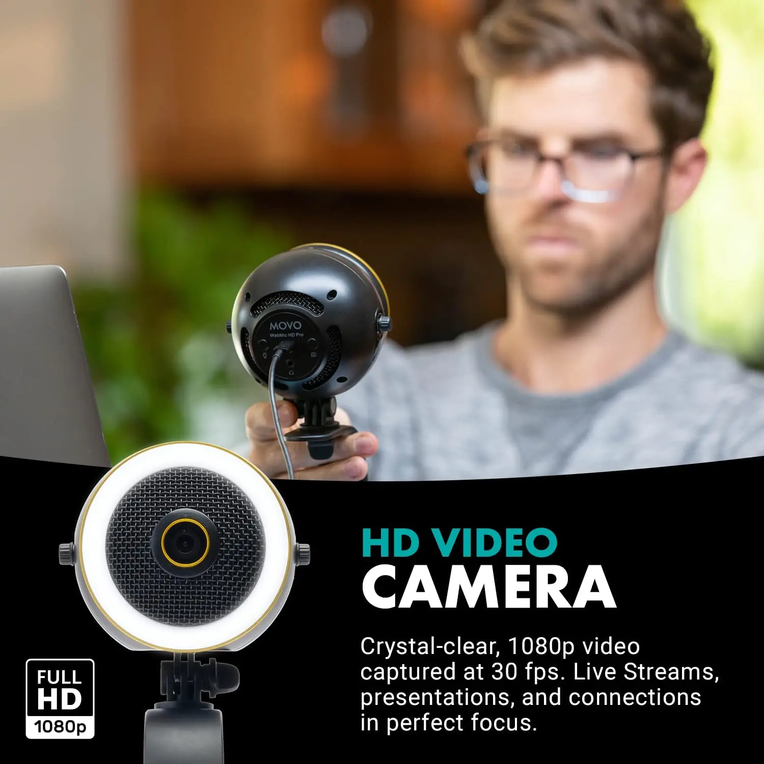 Imagem -06 - Movo Webmic hd Pro Tudo-em-um Webcam com Microfone e Anel de Luz1080p hd Câmera Pro Gravação de Microfone Condensador Cardióide