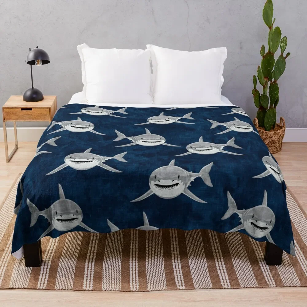 

Sharks! - dark blue Throw Blanket for sofa Custom Blankets