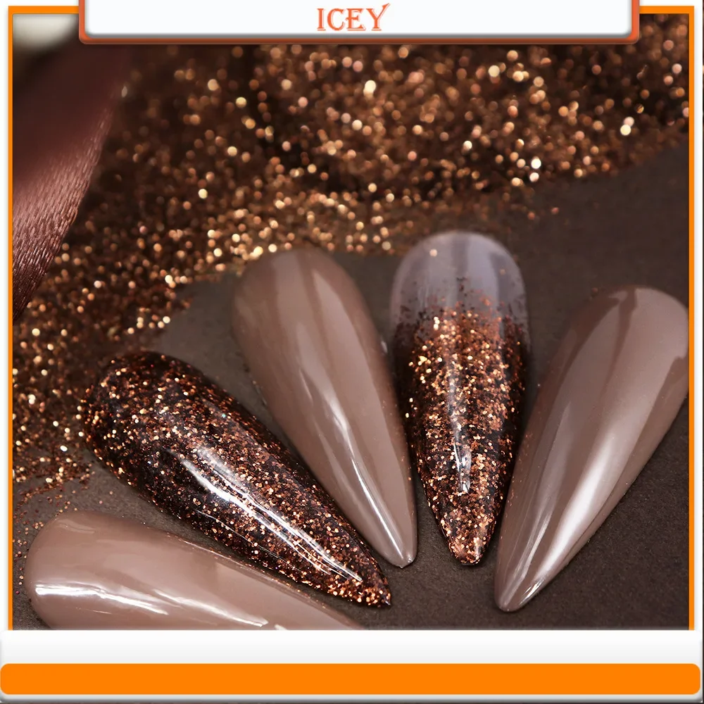 Icey Beauty ผงทาเล็บสีน้ำตาลกาแฟ10กรัมผงแป้งกากเพชรสำหรับตกแต่ง