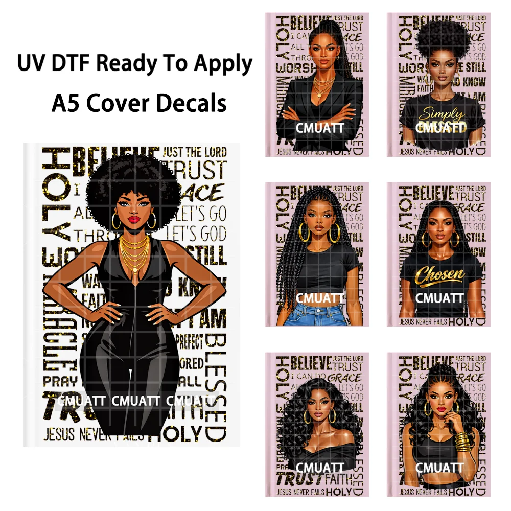 

Motivational African American Women A5 Notebook UV DTF Wraps Ready To Apply Waterproof Transfer Stickers Decal For Journal Cover