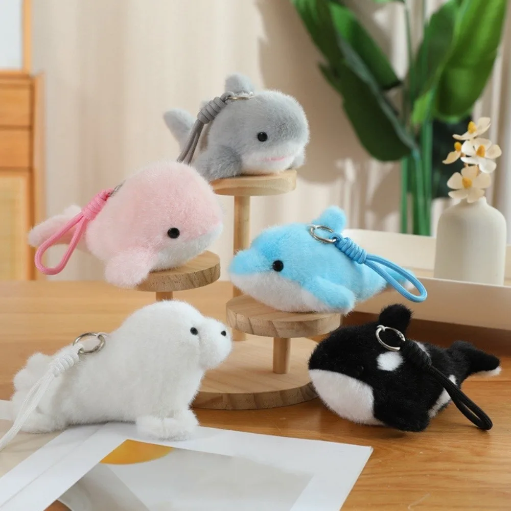 LLavero de muñeco de peluche con delfines y animales en el océano, colgante para bolso, mochila, dijes, llavero de Animal relleno, llaveros de muñeco de peluche suave y divertido