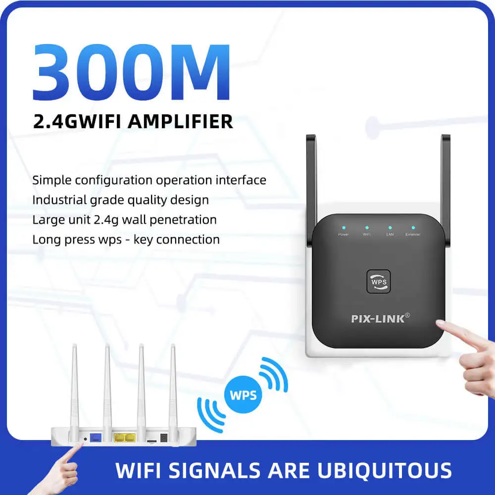 PIX-LINK WR53Q 무선 신호 확장기 300M 네트워크 라우터 WiFi 리피터 가정 및 사무실용 장거리 WiFi 신호 부스터