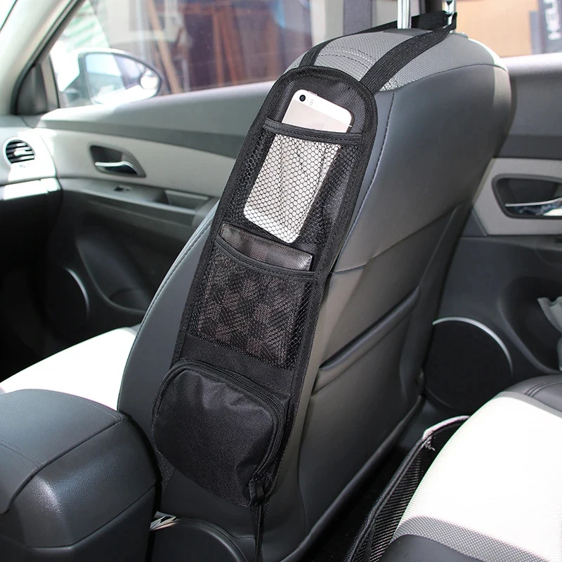 Organizador de asiento de coche, bolsa colgante de almacenamiento lateral para asiento de coche, soporte multibolsillo para bebidas, bolsillo de malla, soporte para teléfono