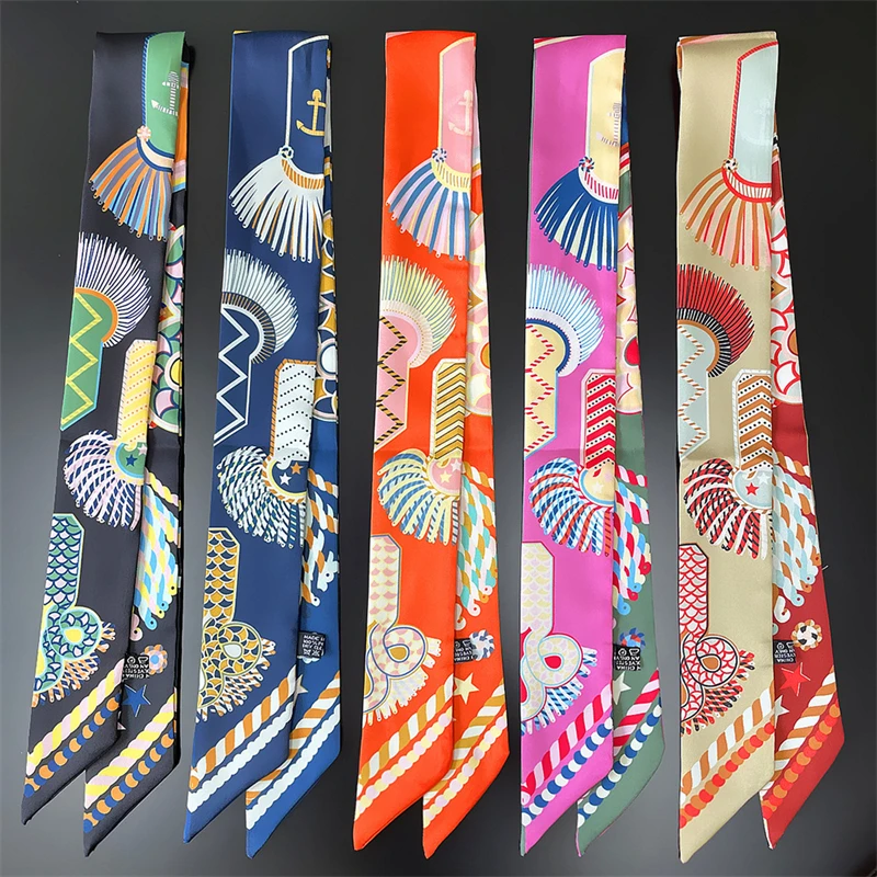 Luxury Small Scarf For Women Fashion Hair Tie Ribbon Women's Wrap Handbag Scarf Bowknot New Design Hair Band Silk Scarves