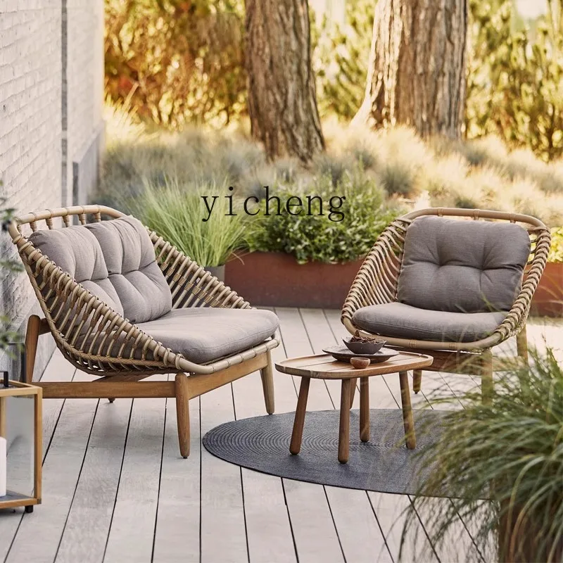 TQH outdoor rattan sofa open-air garden waterproof balcony rattan chair courtyard villa teak sofa coffee table combination