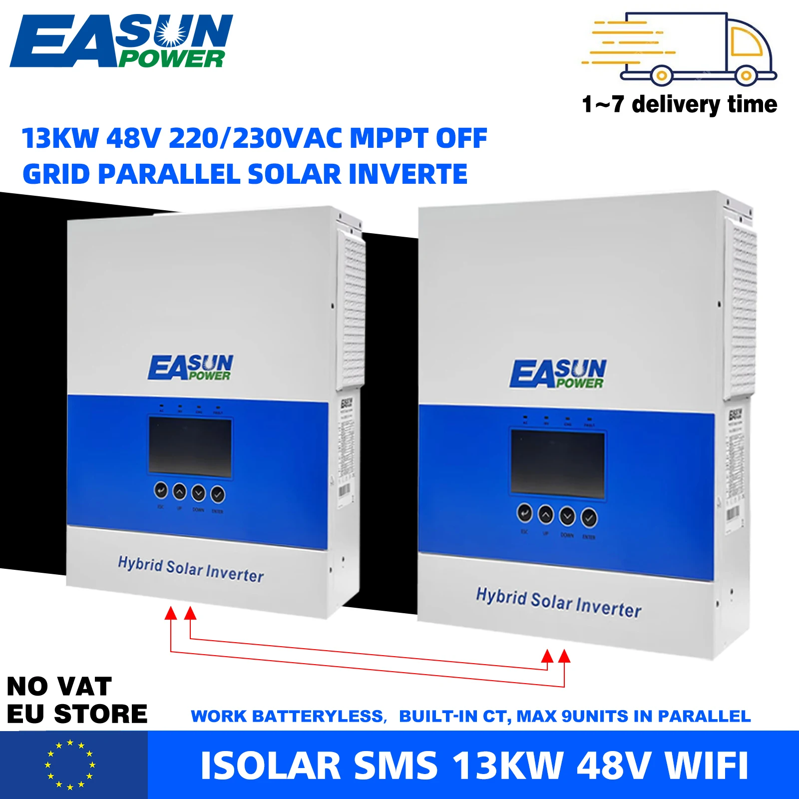 EASUN POWER Hybride Solar Inverter 19,5kW 13kW 230V AC MPPT Zuivere Sinusgolf 120A Solar Charger Max PV 500V DC Parallel 1-Fase & 3-Fase BMS Wi-Fi Off-Grid Inverter