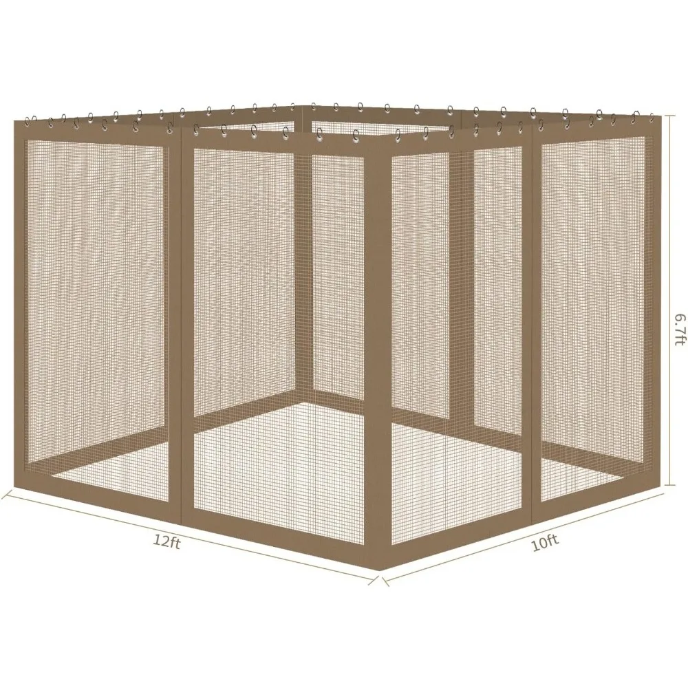 Gazebo-Moustiquaire de remplacement universelle, écran en maille pour l'extérieur, paroi latérale à 4 panneaux avec fermeture éclair, 10 'x 12'