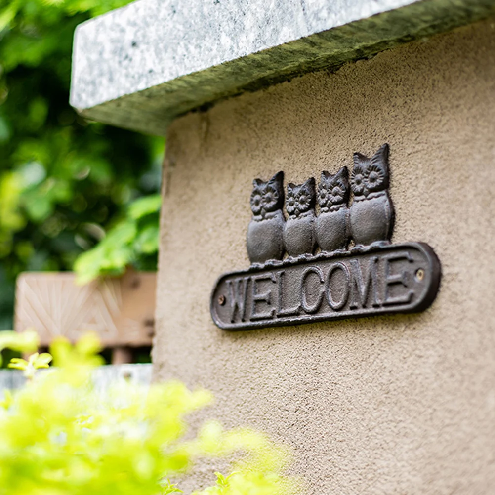 

1pcs Owl Welcome Cast Iron Hanging Decor For Front Door Outdoor Farmhouse Sign Porch Yard Wall Art Housewarming Gift