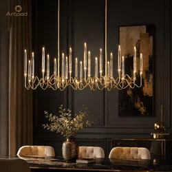 Long Crystal Candle Chandelier For Dining Living Room Kitchen Table Bedroom Luxury Gold Rectangle Crystal Ceiling Chandelier