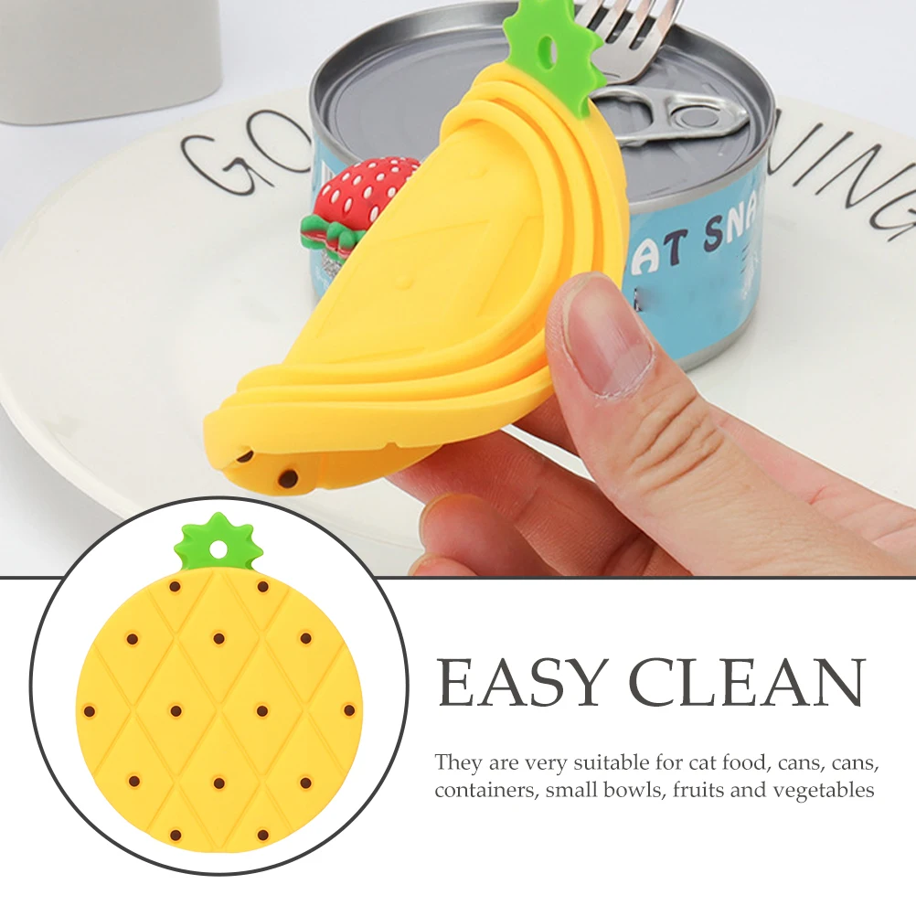

2pcs Silicone Can Lids Pineapple Shaped Reusable Pet Food Covers Dishwasher Safe Freezing Storage For Dog Cat Food Compact